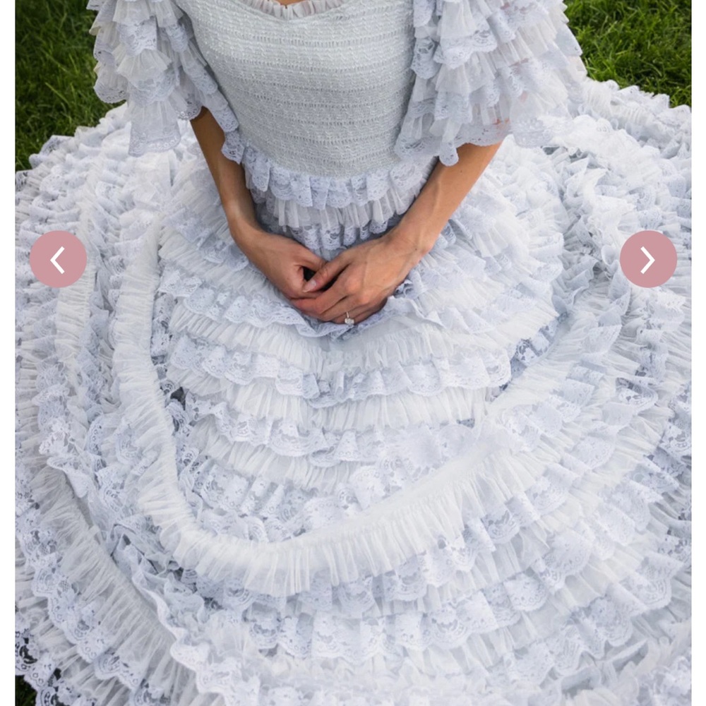 Ivy City Co White Ruffled Lace Maxi Dress